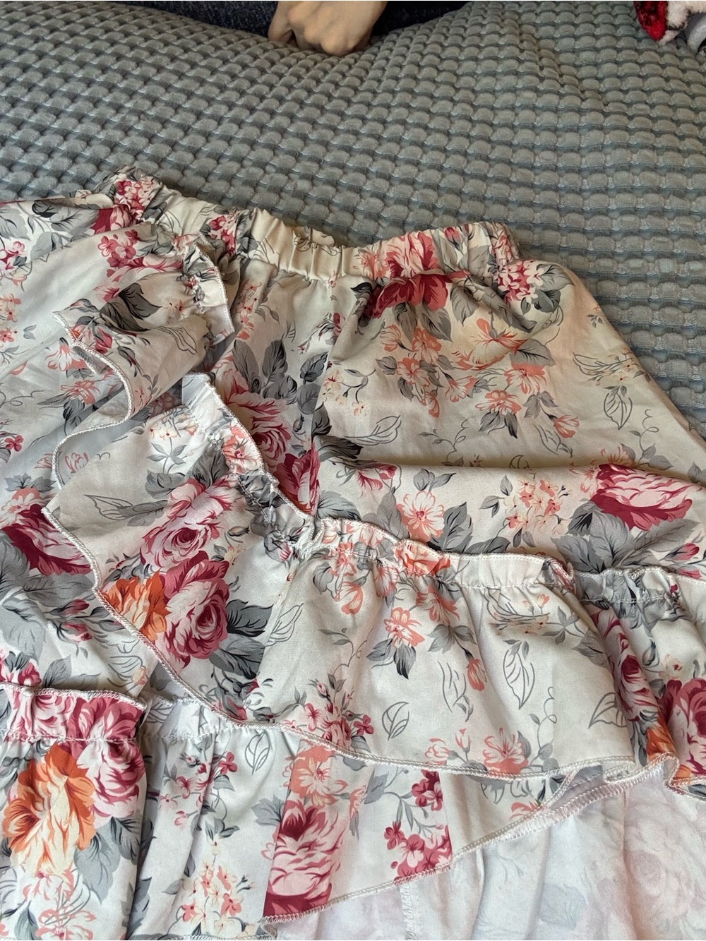 Floral Ruffle Tiered Skirt in Cream and Pink